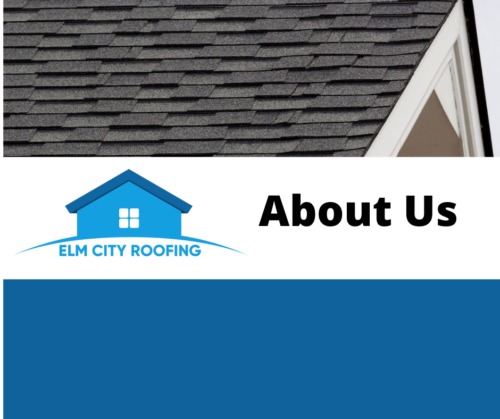 About Us graphic with Elm City Roofing logo